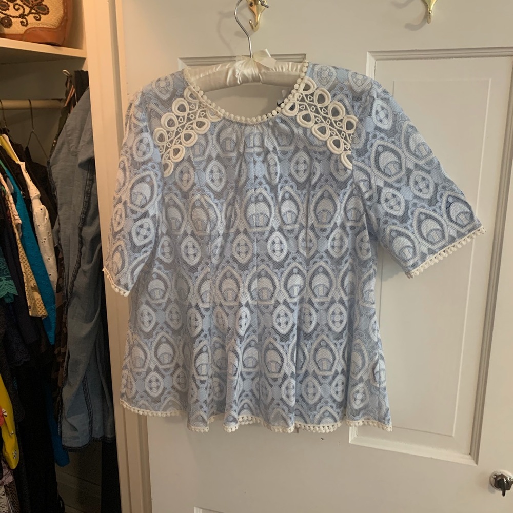Baby blue and cream lace top from Anthropology